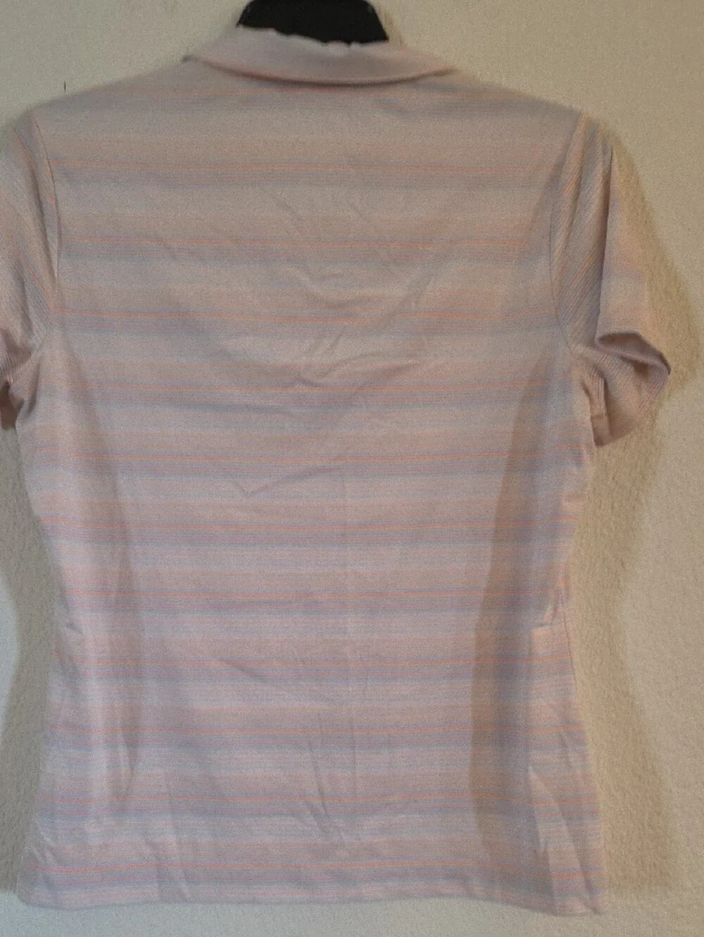 Nike Women's Light Pink and White Striped Quarter-Zip Polo
